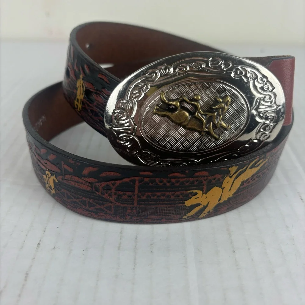 Nocona Boys Western Style Belt- Tooled Leather-EUC